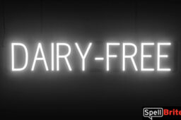 DAIRY-FREE Sign – SpellBrite’s LED Sign Alternative to Neon DAIRY-FREE Signs for Restaurants in White
