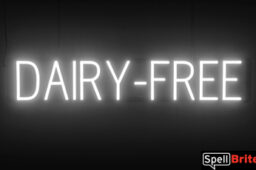 DAIRY FREE sign, featuring LED lights that look like neon DAIRY FREE signs