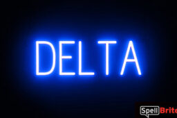 DELTA sign, featuring LED lights that look like neon DELTA signs