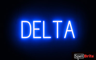 DELTA sign, featuring LED lights that look like neon DELTA signs