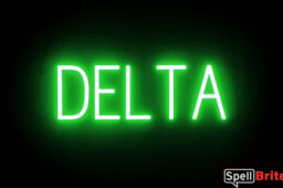 DELTA sign, featuring LED lights that look like neon DELTA signs