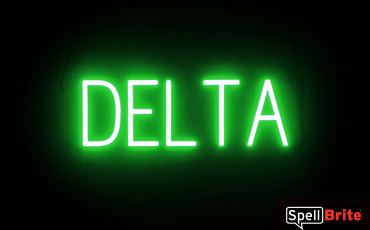 DELTA sign, featuring LED lights that look like neon DELTA signs