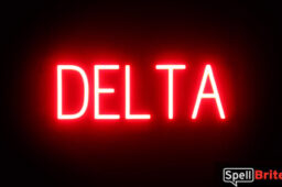 DELTA sign, featuring LED lights that look like neon DELTA signs