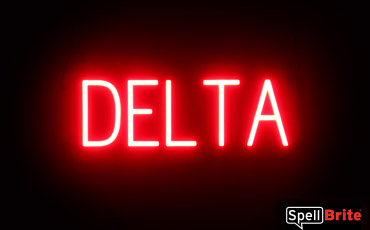 DELTA sign, featuring LED lights that look like neon DELTA signs