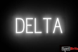 DELTA sign, featuring LED lights that look like neon DELTA signs