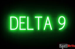 DELTA 9 sign, featuring LED lights that look like neon DELTA 9 signs