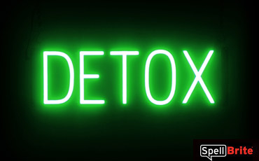 DETOX sign, featuring LED lights that look like neon DETOX signs
