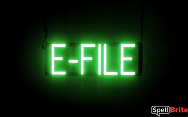 E FILE sign, featuring LED lights that look like neon E FILE signs