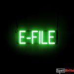 E FILE sign, featuring LED lights that look like neon E FILE signs