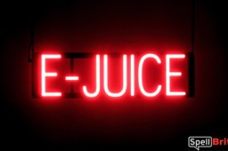 E JUICE sign, featuring LED lights that look like neon E JUICE signs