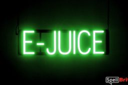 E JUICE sign, featuring LED lights that look like neon E JUICE signs