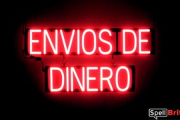 ENVIOS DE DINERO sign, featuring LED lights that look like neon ENVIOS DE DINERO signs