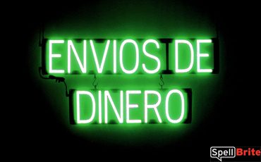 ENVIOS DE DINERO sign, featuring LED lights that look like neon ENVIOS DE DINERO signs