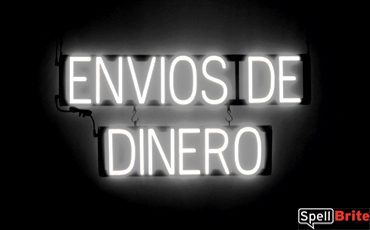 ENVIOS DE DINERO sign, featuring LED lights that look like neon ENVIOS DE DINERO signs
