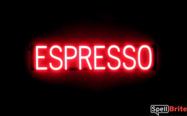 ESPRESSO sign, featuring LED lights that look like neon ESPRESSO signs