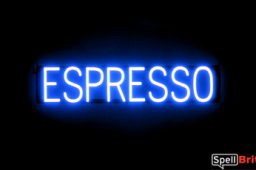 ESPRESSO sign, featuring LED lights that look like neon ESPRESSO signs