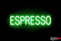 ESPRESSO sign, featuring LED lights that look like neon ESPRESSO signs
