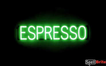 ESPRESSO sign, featuring LED lights that look like neon ESPRESSO signs