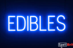 EDIBLES Sign – SpellBrite’s LED Sign Alternative to Neon EDIBLES Signs for Smoke Shops in Blue