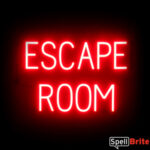 ESCAPE ROOM sign, featuring LED lights that look like neon ESCAPE ROOM signs