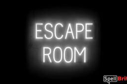 ESCAPE ROOM sign, featuring LED lights that look like neon ESCAPE ROOM signs