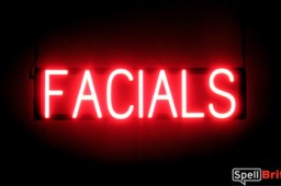 FACIALS sign, featuring LED lights that look like neon FACIAL signs