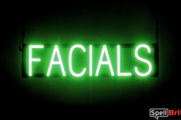 FACIALS sign, featuring LED lights that look like neon FACIAL signs