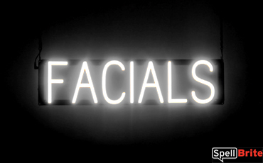 FACIALS sign, featuring LED lights that look like neon FACIAL signs