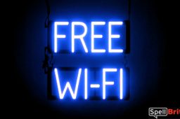 FREE WI FI sign, featuring LED lights that look like neon FREE WI FI signs