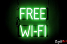 FREE WI FI sign, featuring LED lights that look like neon FREE WI FI signs