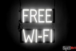 FREE WI FI sign, featuring LED lights that look like neon FREE WI FI signs