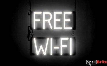 FREE WI FI sign, featuring LED lights that look like neon FREE WI FI signs