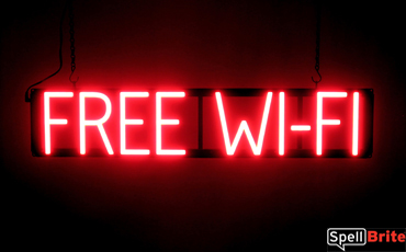 FREE WI FI sign, featuring LED lights that look like neon FREE WI FI signs