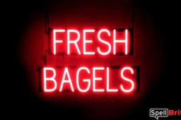 FRESH BAGELS sign, featuring LED lights that look like neon FRESH BAGELS signs