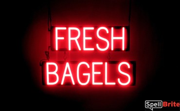 FRESH BAGELS sign, featuring LED lights that look like neon FRESH BAGELS signs