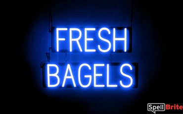 FRESH BAGELS sign, featuring LED lights that look like neon FRESH BAGELS signs