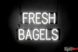 FRESH BAGELS sign, featuring LED lights that look like neon FRESH BAGELS signs