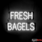 FRESH BAGELS sign, featuring LED lights that look like neon FRESH BAGELS signs