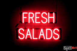 FRESH SALADS sign, featuring LED lights that look like neon FRESH SALADS signs