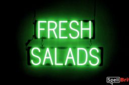FRESH SALADS sign, featuring LED lights that look like neon FRESH SALADS signs