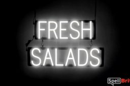 FRESH SALADS sign, featuring LED lights that look like neon FRESH SALADS signs