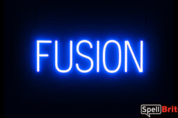 FUSION sign, featuring LED lights that look like neon FUSION signs