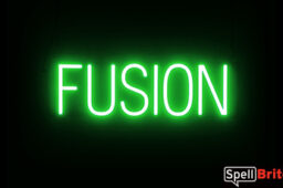 FUSION sign, featuring LED lights that look like neon FUSION signs