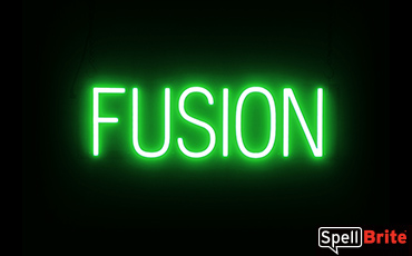 FUSION sign, featuring LED lights that look like neon FUSION signs