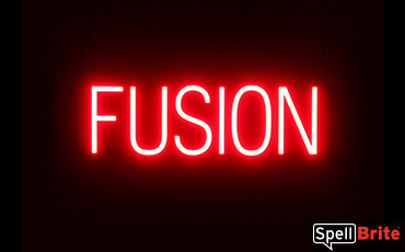 FUSION sign, featuring LED lights that look like neon FUSION signs