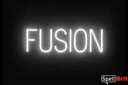 FUSION sign, featuring LED lights that look like neon FUSION signs