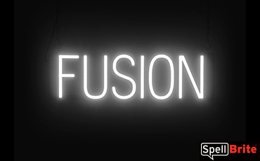FUSION sign, featuring LED lights that look like neon FUSION signs