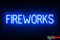 Fireworks sign, featuring LED lights that look like neon Fireworks signs