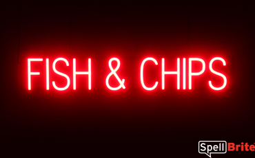 FISH and CHIPS sign, featuring LED lights that look like neon FISH and CHIPS signs