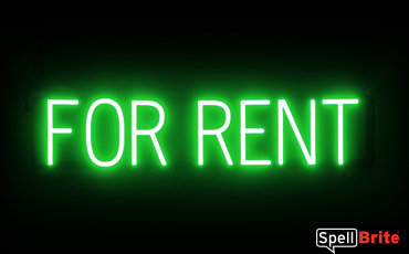 FOR RENT sign, featuring LED lights that look like neon FOR RENT signs